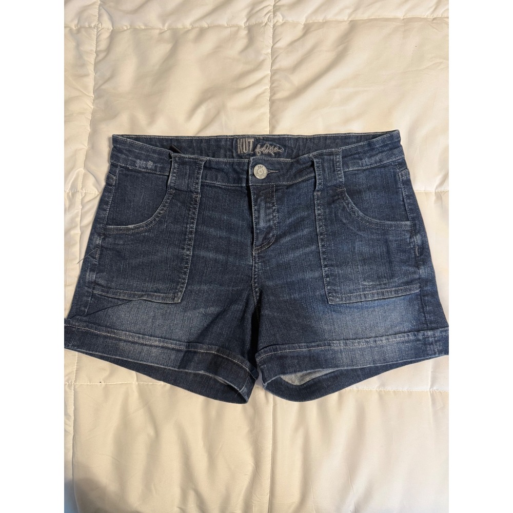 KUT from the Kloth Denim Shorts Womens 12 Blue Cuffed Patch Pocket